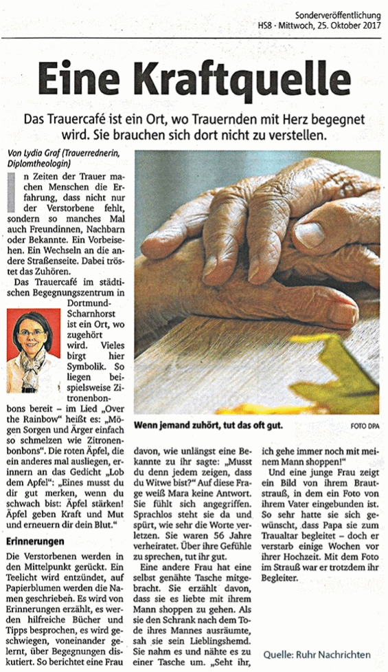 Zeitungsartikel, Trauer & Freude Café