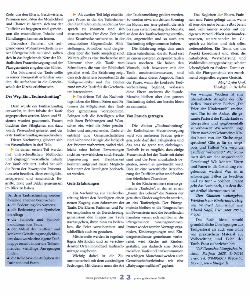 Zeitungsartikel, „Taufnachmittag“