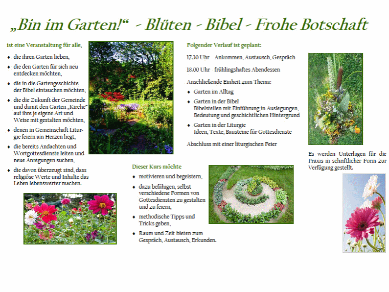 Fleyer, Bin im Garten Blüten - Bibel - Frohe Botschaft. Frühlingshafte Anregungen zur Gottesdienstgestaltung